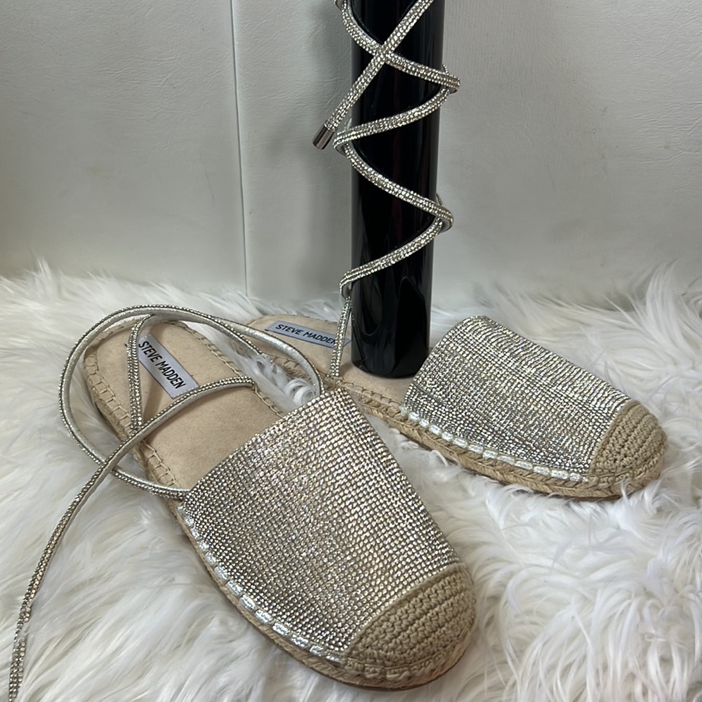 Silver Rhinestone Flat Espadrille - image 4